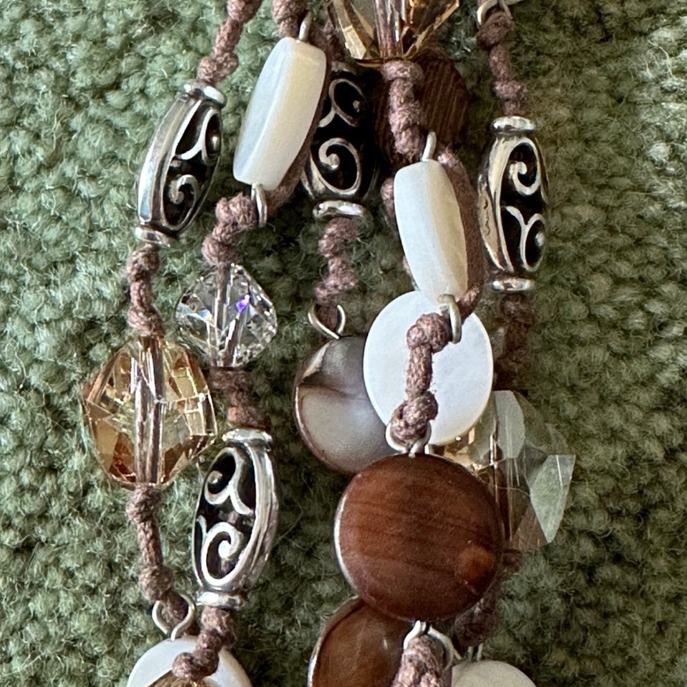 Vintage and Retired Brighton Riviera Brown Wood and Crystal Bracelet - Picture 5 of 7